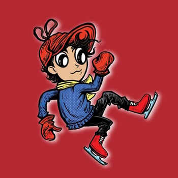 An image of Jax ice skating from the book Evy the Evergreen Finds His Shine.