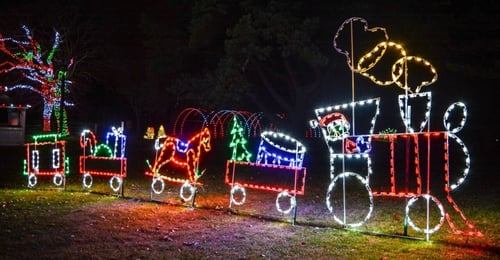 An image of a light up train set up during Kiwanis night.