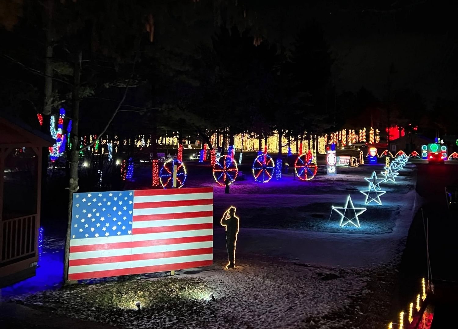 Lights and displays set up for Community Nights at the drive through light show. Lights and displays set up for Community Nights at the drive through light show.